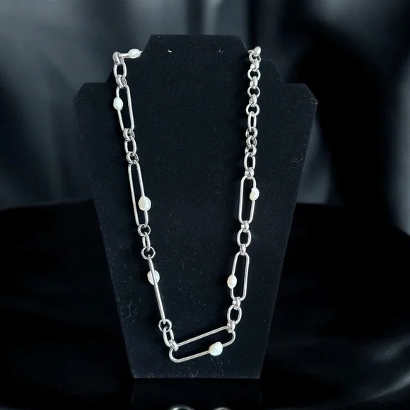 Kendra Scott Silver-Tone Link Necklace with Pearls - Picture 1 of 6